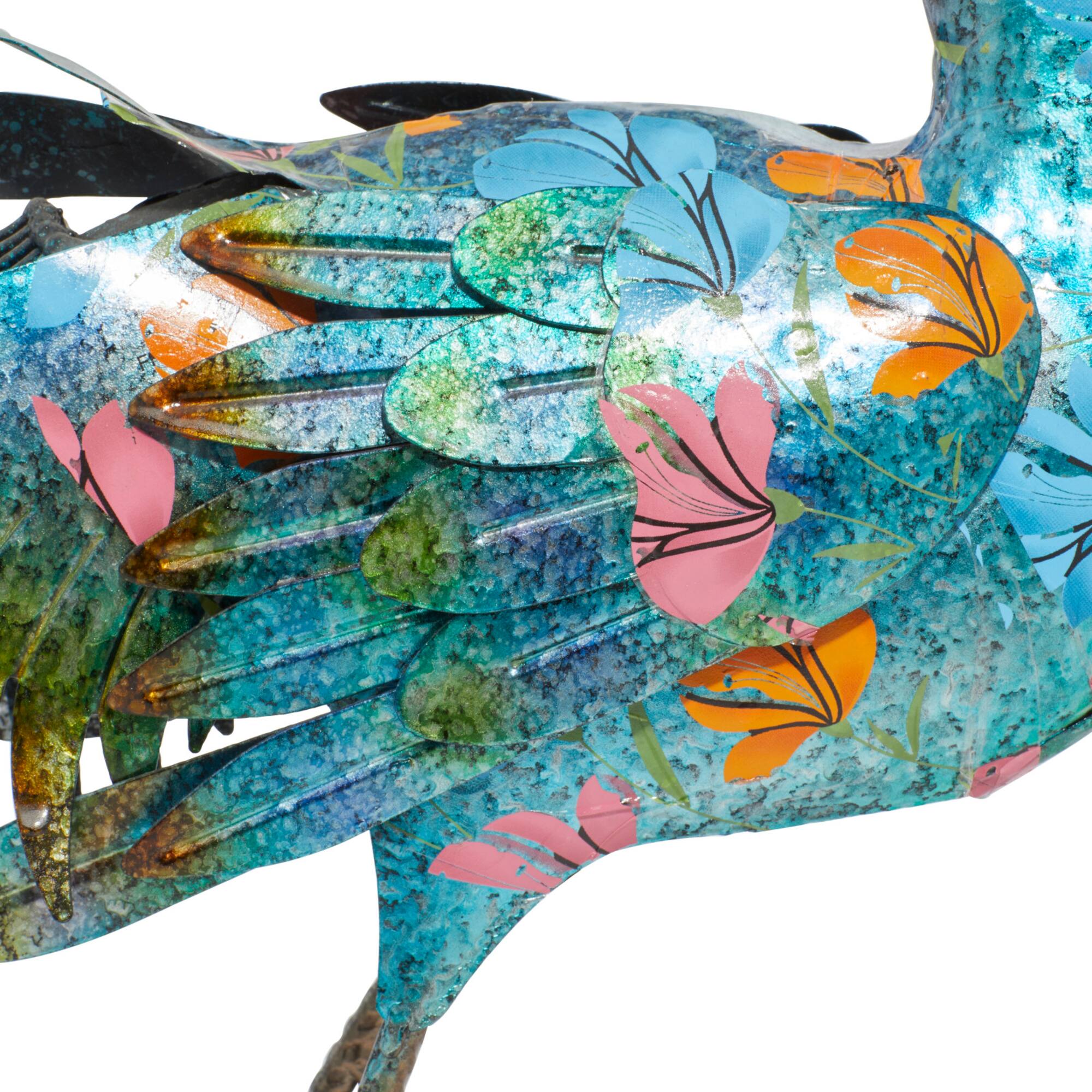 20" Turquoise Iron Eclectic Bird Garden Sculpture